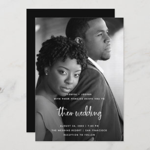 White Modern Script with Photo Wedding Invitation