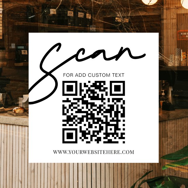 White Modern Simple Promotional Business QR Code (Simple and modern scan here business QR code window cling in white and black)