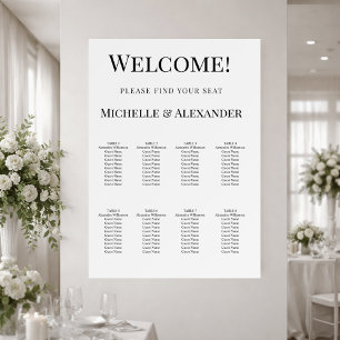 White modern simple wedding seating chart