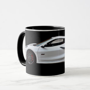White Modern Sportscar on Black Mug