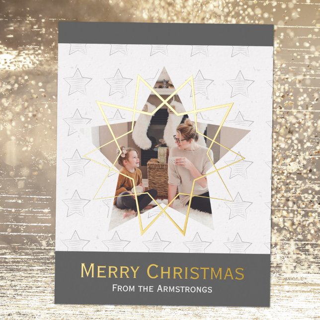 White Modern Stars Photo Foil Holiday Postcard (White Modern Stars Photo Foil Holiday Postcard ©Susanne Sachers - Sunny Mind 🌞)