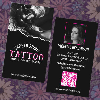 White Modern Text 2 Photo QR Code Tattooist Business Card