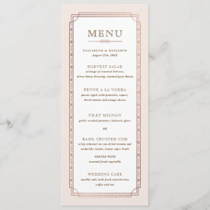 White Modern Vintage Blush Pink Rose Gold Foil Menu