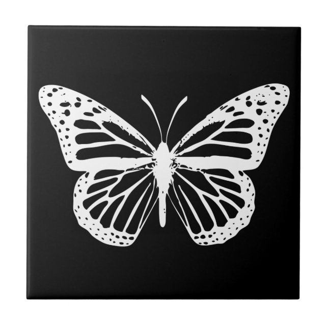 White Monarch Butterfly Silhouette on Ceramic Tile (Front)