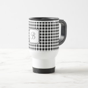 White Monogram, Buffalo Check Stainless Steel Travel Mug