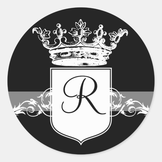 White Monogram Classic Round Sticker (Front)