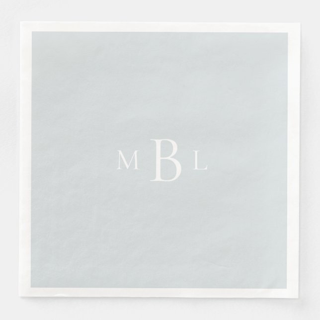 White Monogram Dusty Blue Elegant Wedding Napkin (Front)
