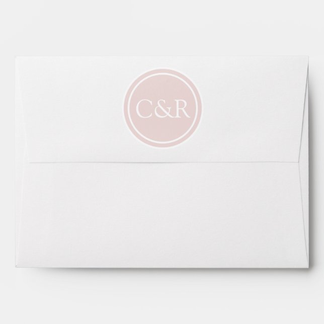 White Monogram Envelope, Blush Pink Lined Envelope (Back (Top Flap))