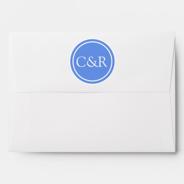 White Monogram Envelope, Cornflower Blue Lined Envelopes (Back (Top Flap))