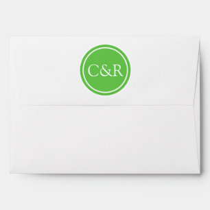 White Monogram Envelope, Green Lined Envelope