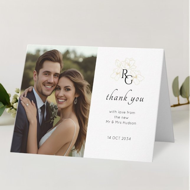 White | Monogram Folded Wedding Thank You Card (Creator Uploaded)