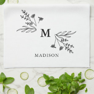 White Monogram Initial Modern Family Name Grandma Tea Towel
