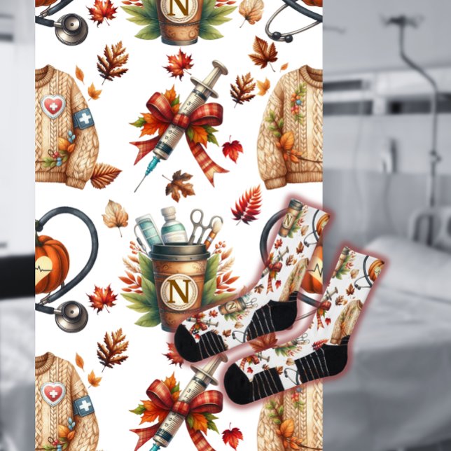 White Monogram Nurse Autumn Essentials Crew Socks (Creator Uploaded)