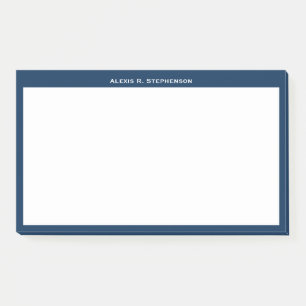 White Monogram or Name on Navy Blue Border Post-it Notes