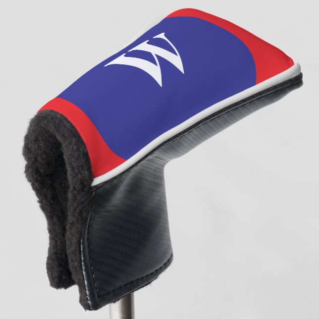 White Monogram Red Blue Golf Head Cover (3/4 Front)
