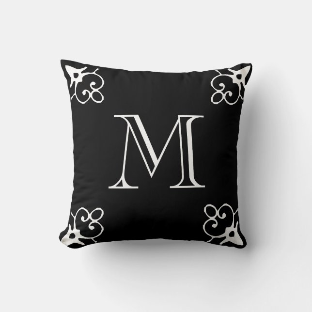 White MONOGRAM Solid Colour Black Cushion (Front)