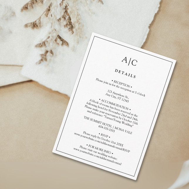 White Monogram Wedding Details Enclosure Card (Creator Uploaded)