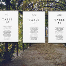 White Monogram Wedding Table Seating Chart Card
