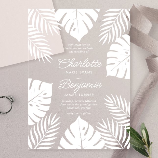 White Monstera Tropical Wedding Acrylic Invitations (Creator Uploaded)