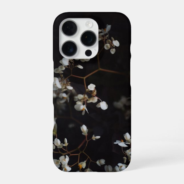 White moody flowers on dark background iPhone case (Back)