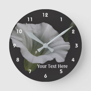 White Morning Glory Flower Nature Round Clock