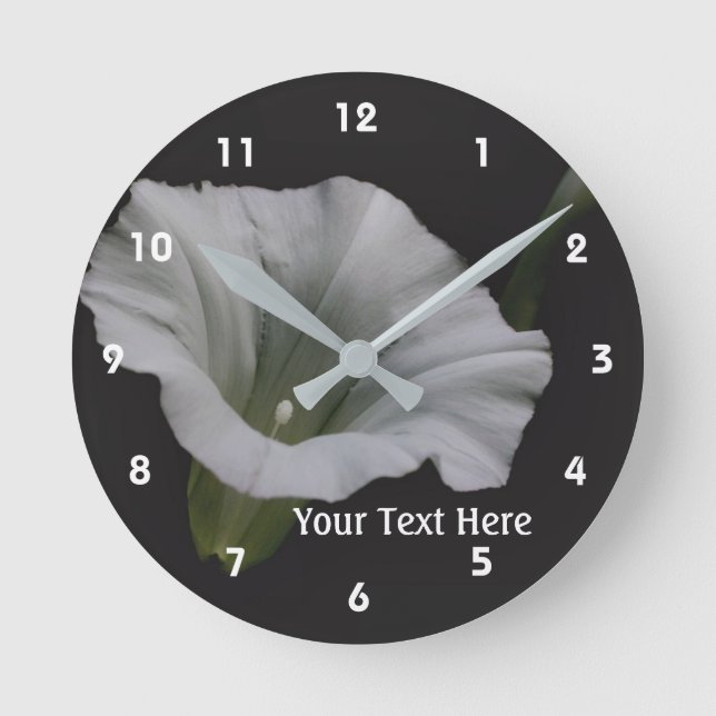 White Morning Glory Flower Nature Round Clock (Front)