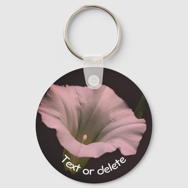 White Morning Glory Flower Personalized Key Ring (Front)