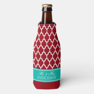 White Moroccan #4 CB Teal Wedding Bottle Cooler
