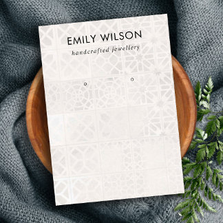 WHITE MOROCCAN TILE TEXTURE STUD EARRING DISPLAY BUSINESS CARD