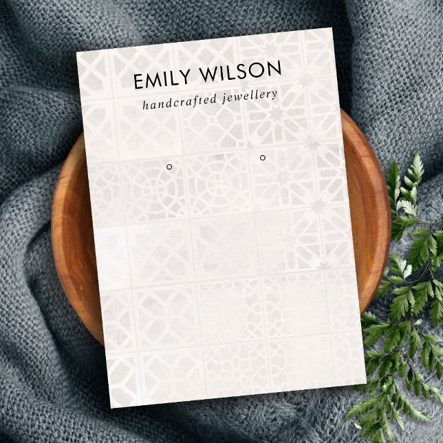 WHITE MOROCCAN TILE TEXTURE STUD EARRING DISPLAY BUSINESS CARD (Creator Uploaded)