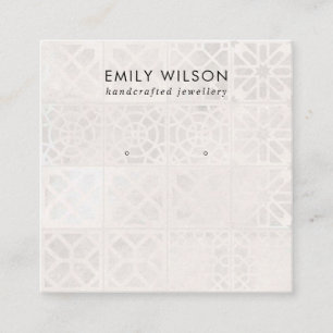 WHITE MOROCCAN TILE TEXTURE STUD EARRING DISPLAY SQUARE BUSINESS CARD