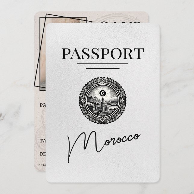 White Morocco Passport Save The Date (Front/Back)