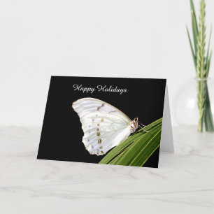 White Morpho butterfly on leaf Happy Holidays Holiday Card