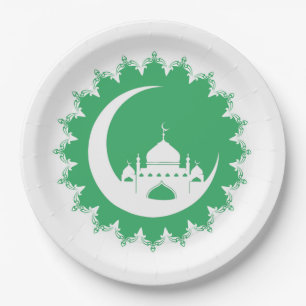 White Mosque in Crescent Moon Ramadan Paper Plate
