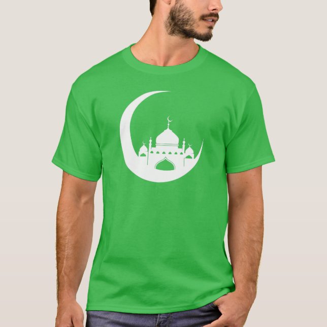 White Mosque in Crescent Moon Ramadan T-Shirt (Front)