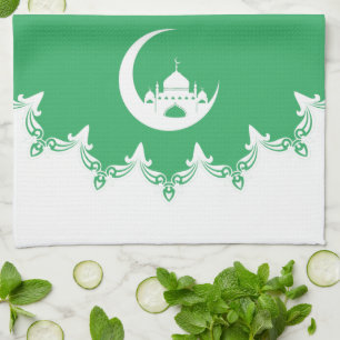 White Mosque in Crescent Moon Ramadan Tea Towel