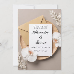 White Moth Orchid Gold Envelope Wedding Invitation