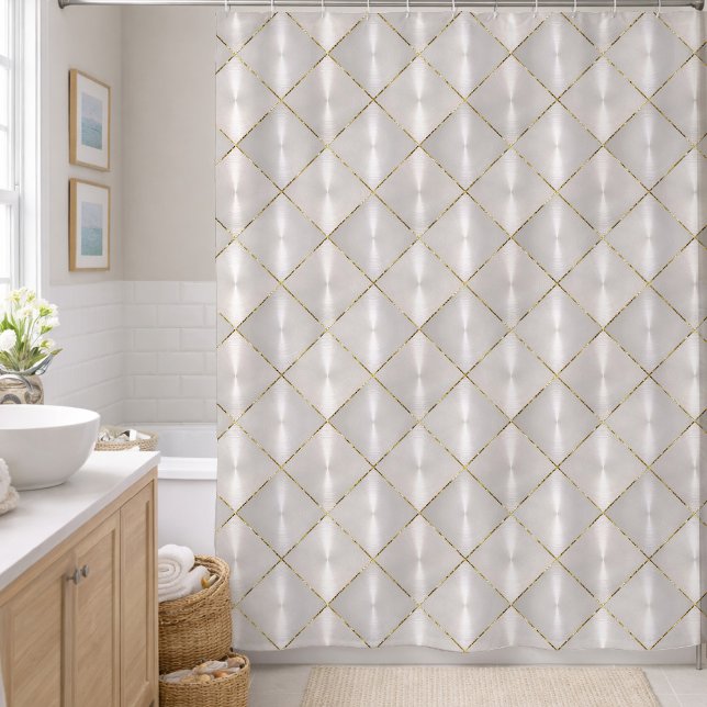 White Mother of Pearl with Gold Shower Curtain (Creator Uploaded)