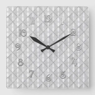 White Mother of Pearl with Silver Square Wall Clock