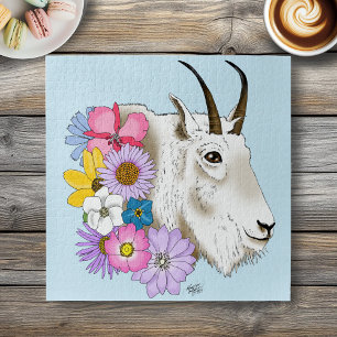 White Mountain Goat Flowers Jigsaw Puzzle