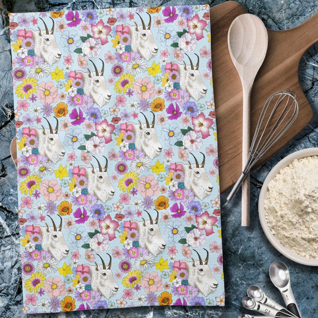 White Mountain Goat Flowers Tea Towel (Creator Uploaded)