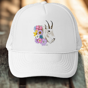 White Mountain Goat Flowers Trucker Hat