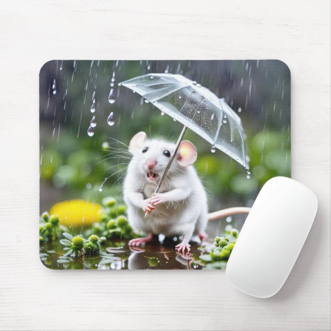White Mouse Under Umbrella Pad (With Mouse)
