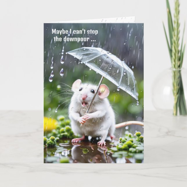 White Mouse With Umbrella Card (Front)
