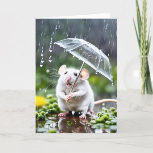 White Mouse With Umbrella Card