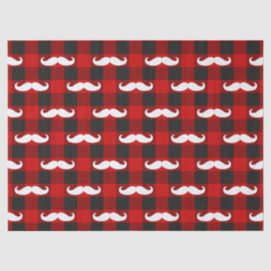 White Moustache Buffalo Plaid Black and Red  Tissue Paper