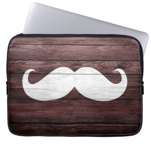 White Moustache on Brown Wooden Laptop Sleeve