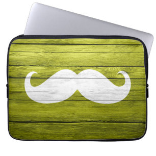 White Moustache on Olive Green Wooden Laptop Sleeve