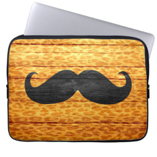 White Moustache on Yellow Leopard Wooden Laptop Sleeve