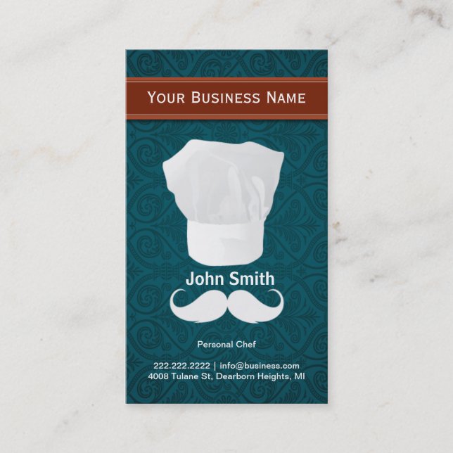 White moustache Personal Chef business card (Front)